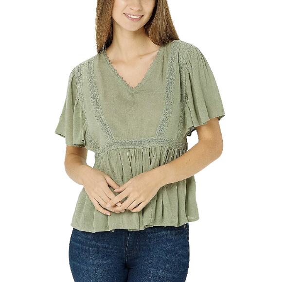 Haute Hippie Tribe Avery Peasant Blouse Top Sage Green Size Medium - Picture 1 of 8